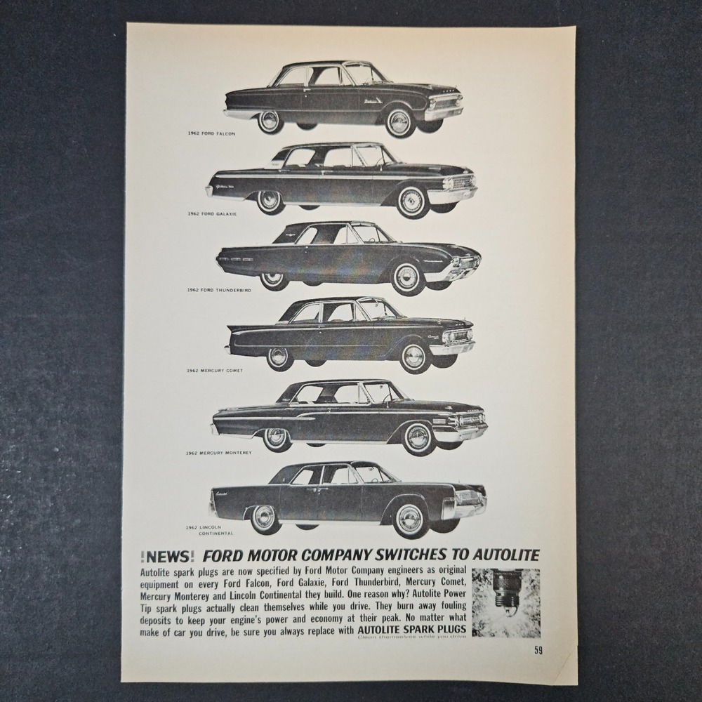 1961 Ford Motor Company Autolite Spark Plugs Vintage Print Ad Lincoln Mercury